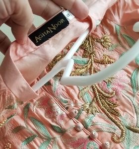 Embellished silk peach pink paki embroided dress